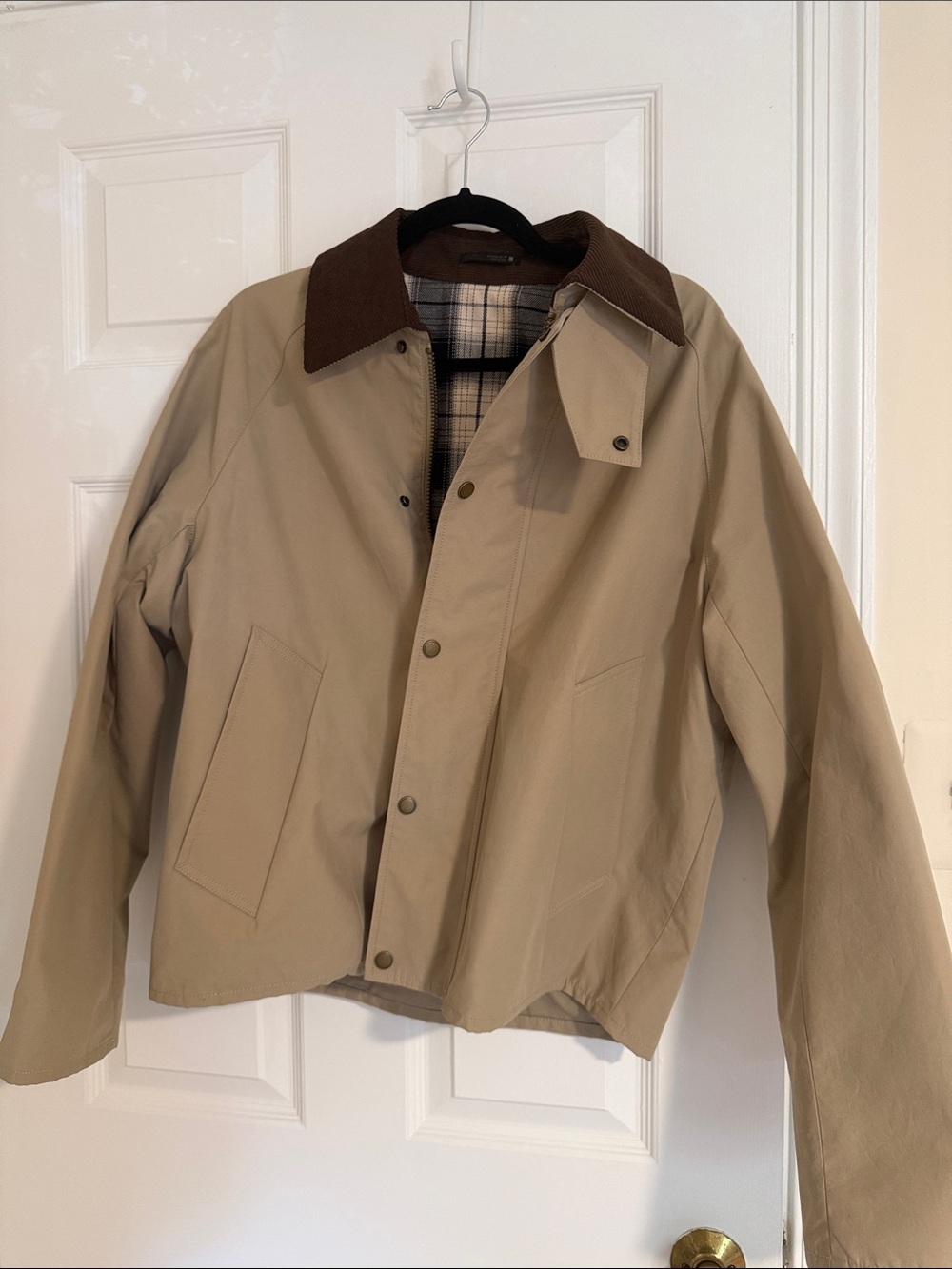 Zara Tan Lightweight Jacket with Dark Brown Corduroy Collar